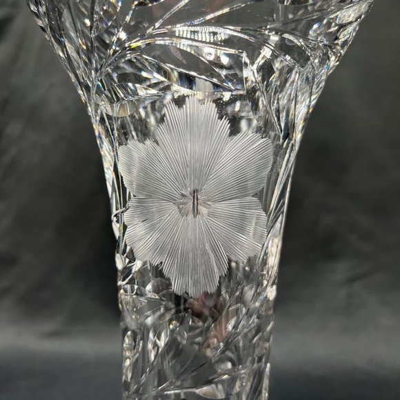 Beautiful Cut Crystal Sawtooth Vase, With Flowers, 10”h - Picture 2 of 6
